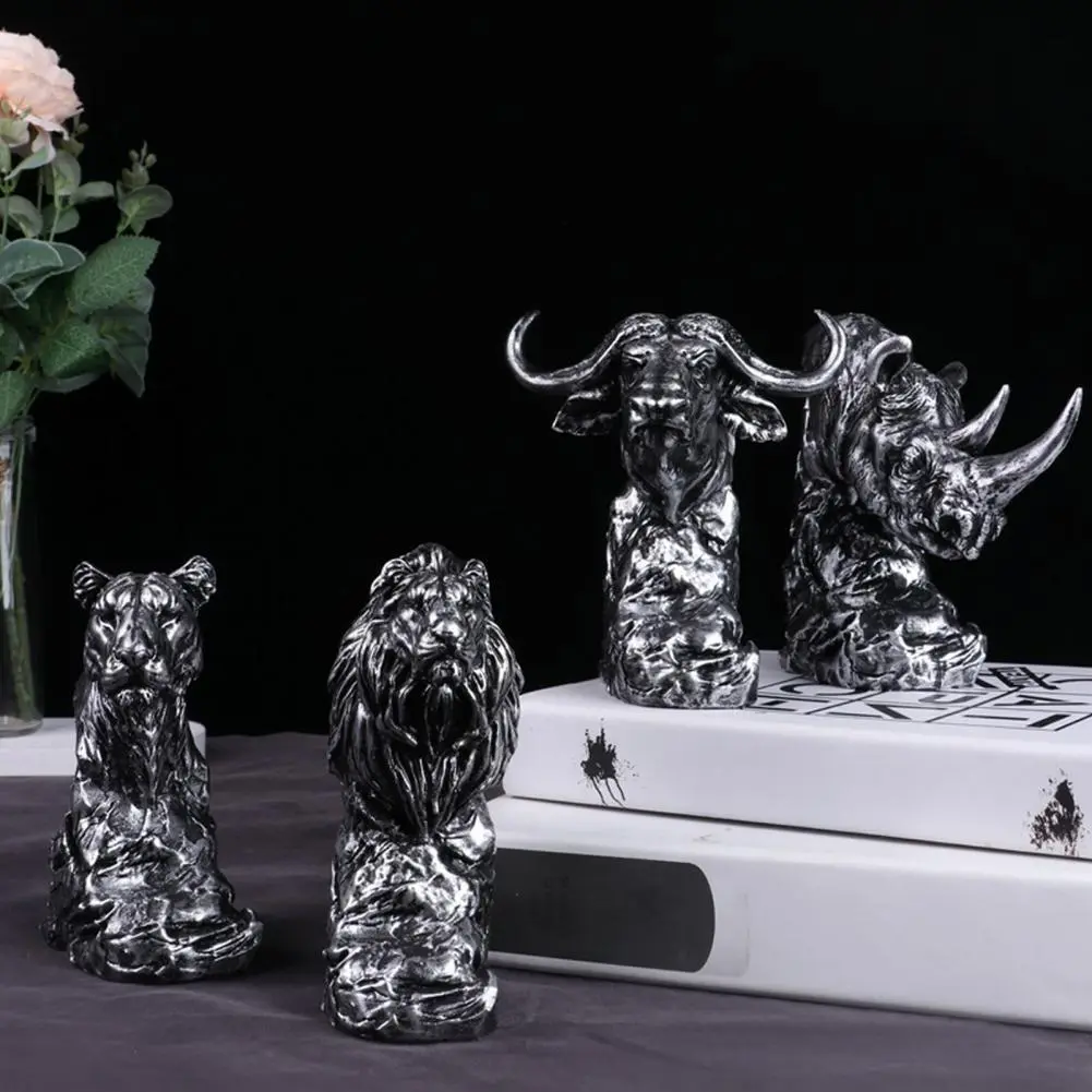Room Centerpiece Retro Style Head Statue Lion Rhinoceros Figurine for Office Room Decor Buffalo Sculpture Home Decor Accent 3d