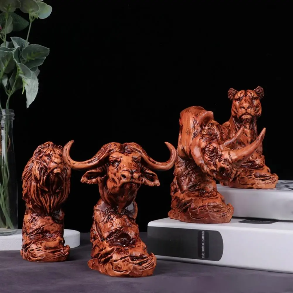 Room Centerpiece Retro Style Head Statue Lion Rhinoceros Figurine for Office Room Decor Buffalo Sculpture Home Decor Accent 3d