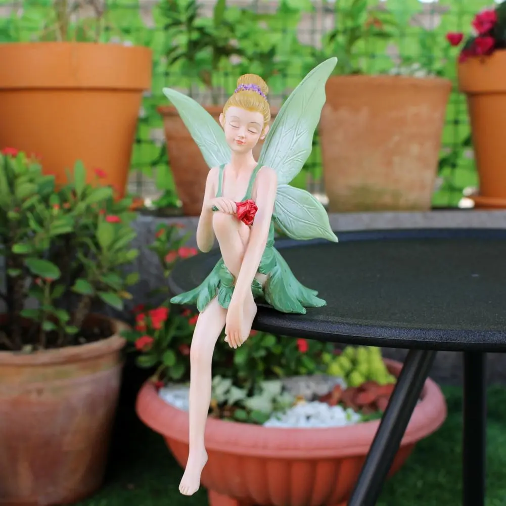 Outdoor Fairy Statue Elegant Flower Fairy Figurine for Indoor Outdoor Garden Decor Hand-painted Sitting for Bonsai for Garden