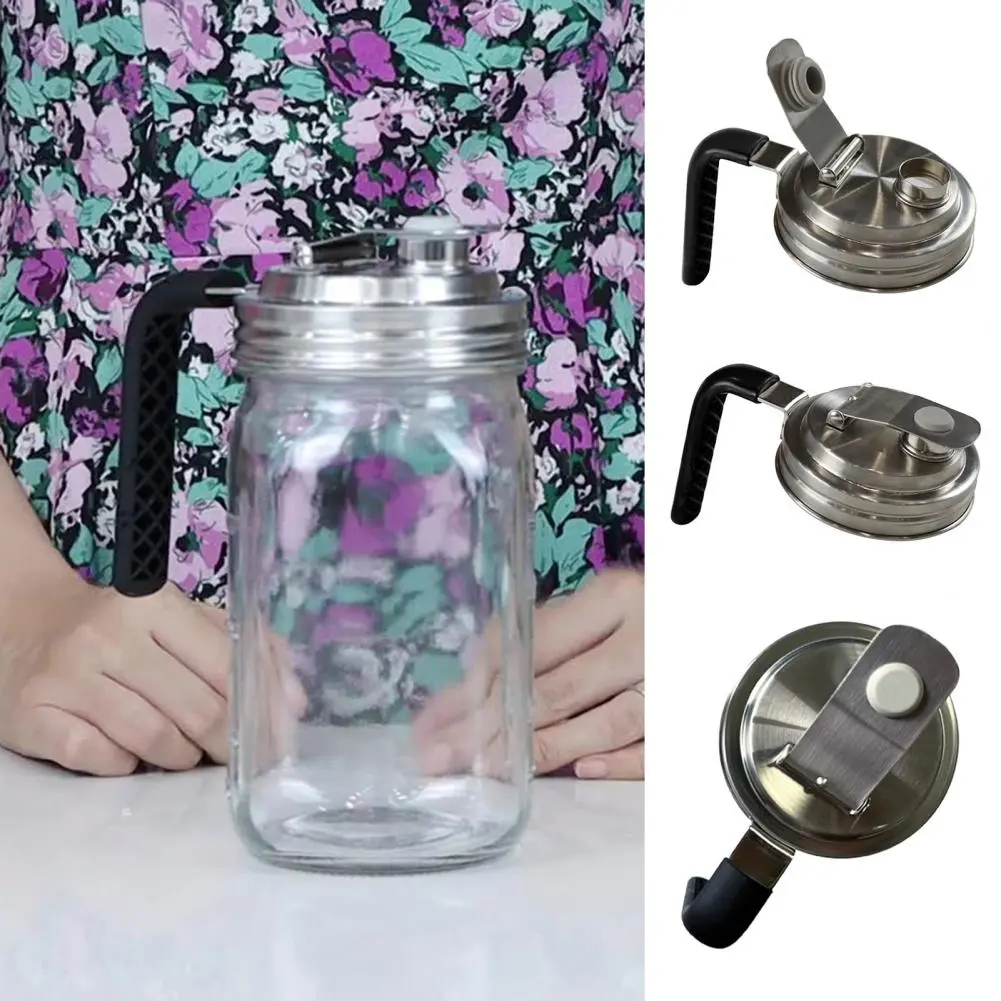 Eco-friendly Stainless Steel Lid Stainless Steel Mason Jar Pour Spout Lid with Handle Wide Mouth Cap for Leak Proof for Mason