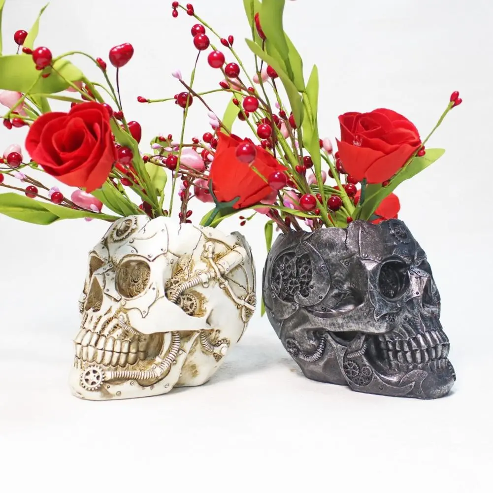 High-quality Resin Skull Pot Skull Flower Pot Candy Bowl Set for Home Office Halloween Decor Hand-painted Resin for Indoor