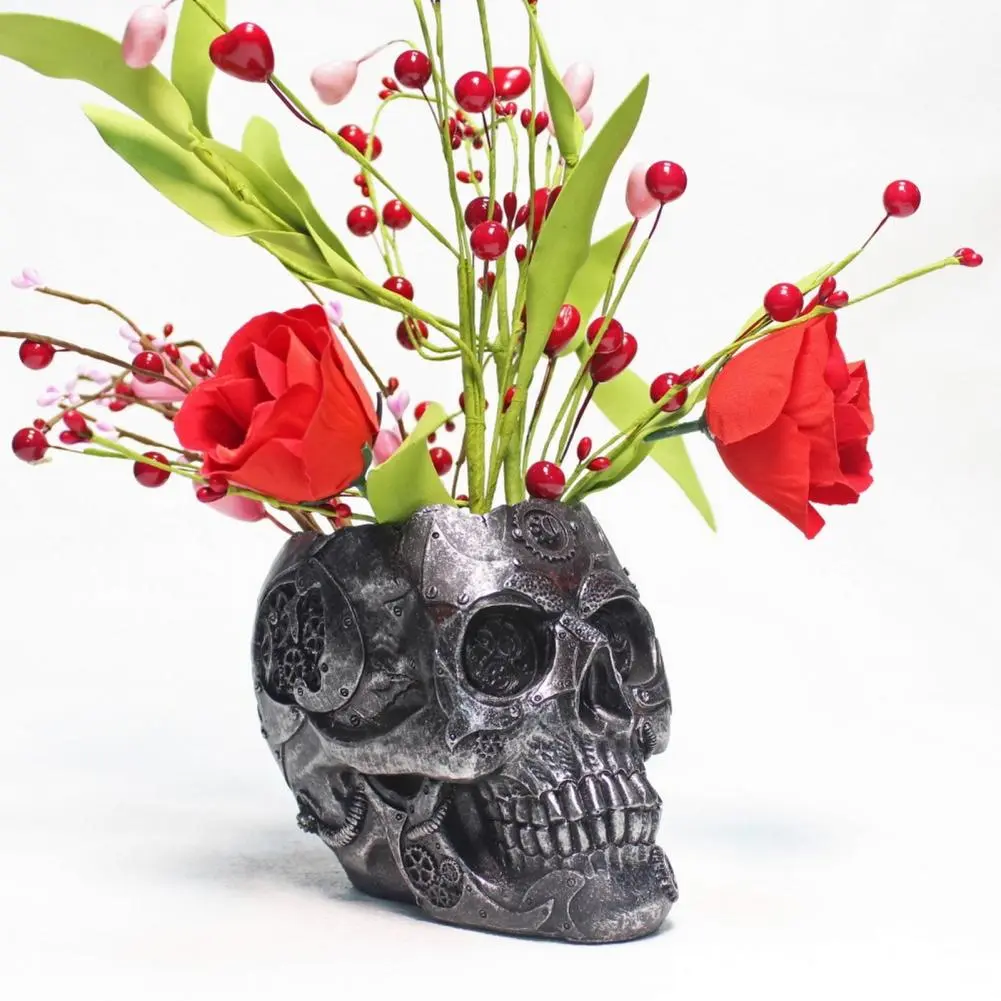 High-quality Resin Skull Pot Skull Flower Pot Candy Bowl Set for Home Office Halloween Decor Hand-painted Resin for Indoor
