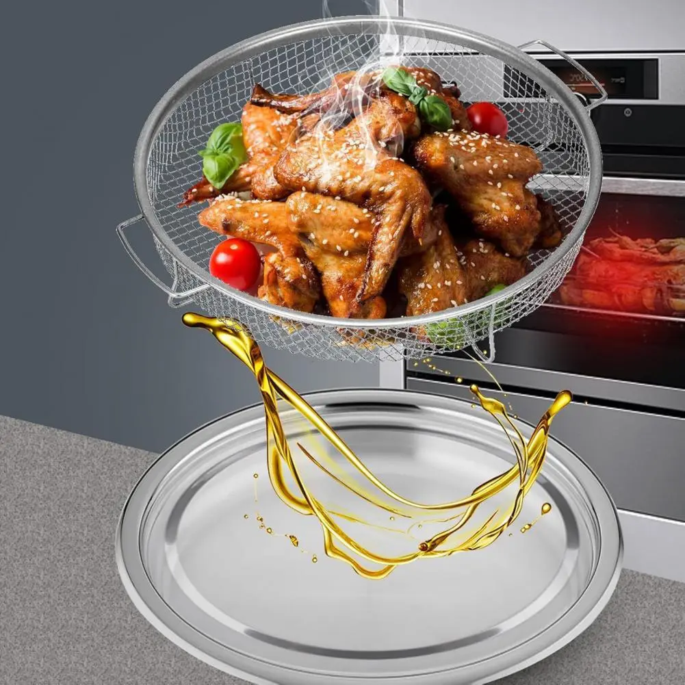Quick Meals Accessory Non-stick Stainless Steel Air Fryer Basket for Oven 12.8'' Round Mesh Baking Tray Rack for Convection