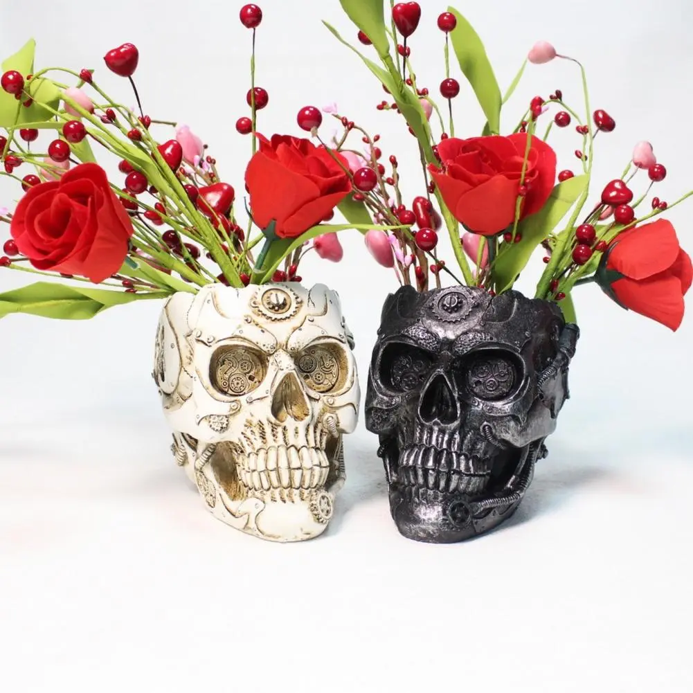 High-quality Resin Skull Pot Skull Flower Pot Candy Bowl Set for Home Office Halloween Decor Hand-painted Resin for Indoor