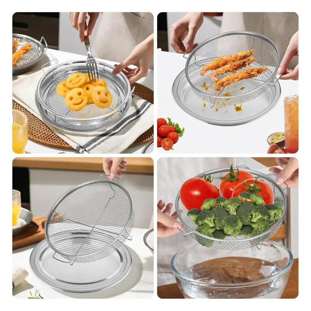 Quick Meals Accessory Non-stick Stainless Steel Air Fryer Basket for Oven 12.8'' Round Mesh Baking Tray Rack for Convection