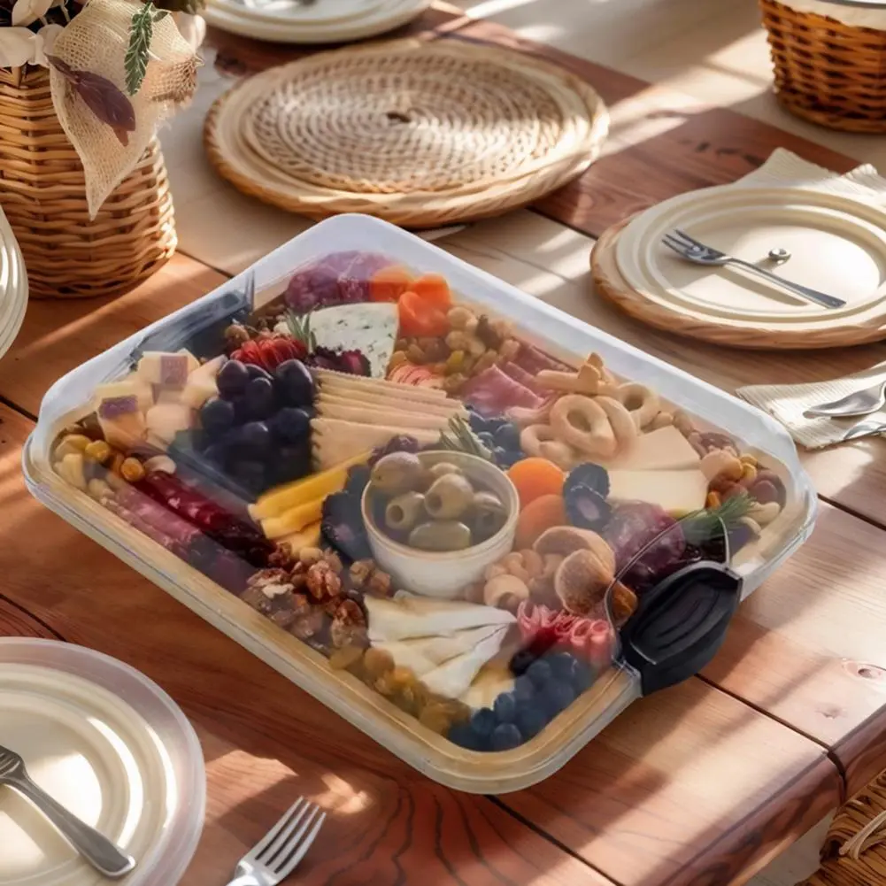 Wedding Cheese Platter Bamboo Serving Tray with Lid 6-compartment Party Platter Charcuterie Board for Cheese Fruits Kitchen