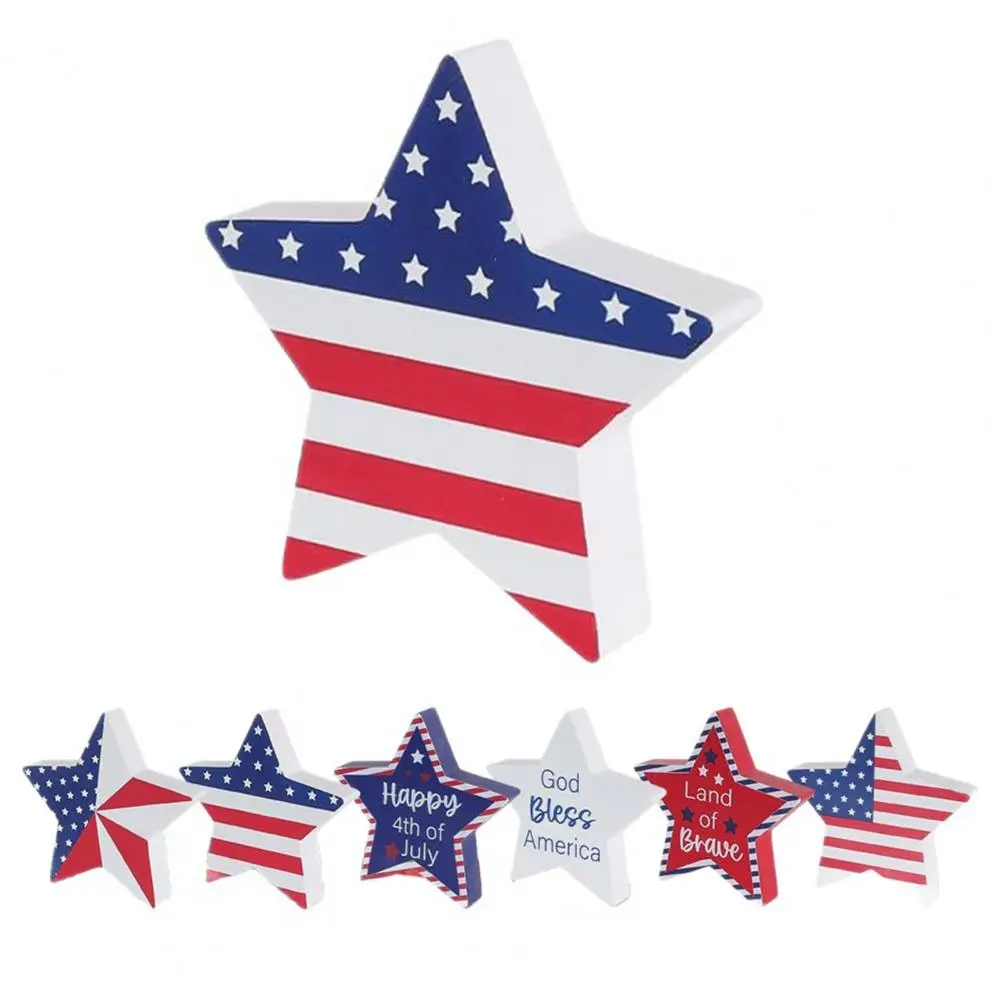 God Bless America Tabletop Decoration Patriotic Wooden Star Signs for Independence Day Day Decor Rustic for 4th for Space