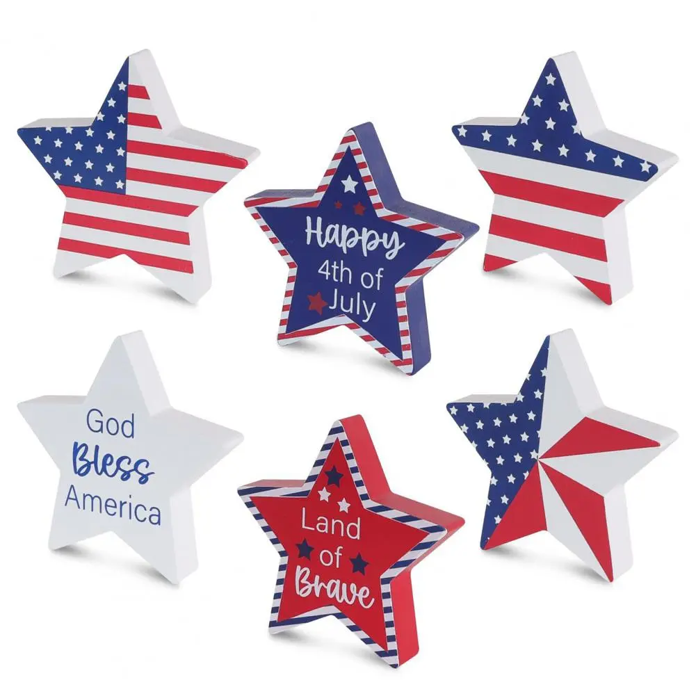God Bless America Tabletop Decoration Patriotic Wooden Star Signs for Independence Day Day Decor Rustic for 4th for Space