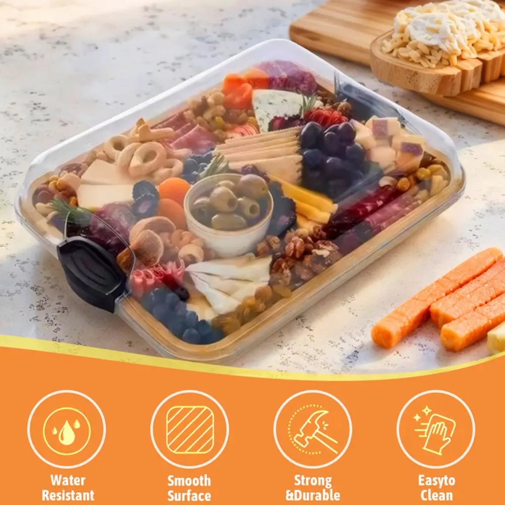 Wedding Cheese Platter Bamboo Serving Tray with Lid 6-compartment Party Platter Charcuterie Board for Cheese Fruits Kitchen