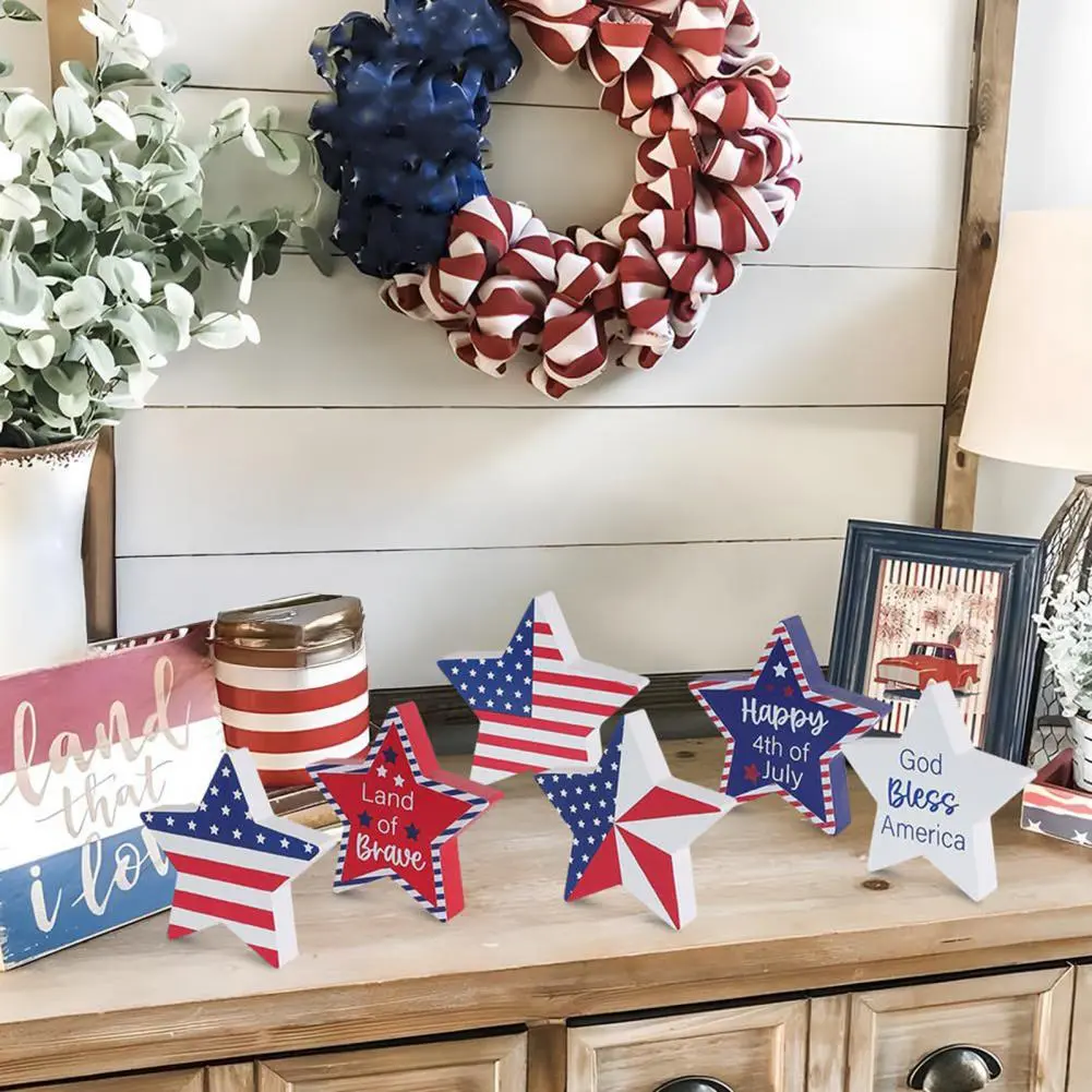 God Bless America Tabletop Decoration Patriotic Wooden Star Signs for Independence Day Day Decor Rustic for 4th for Space