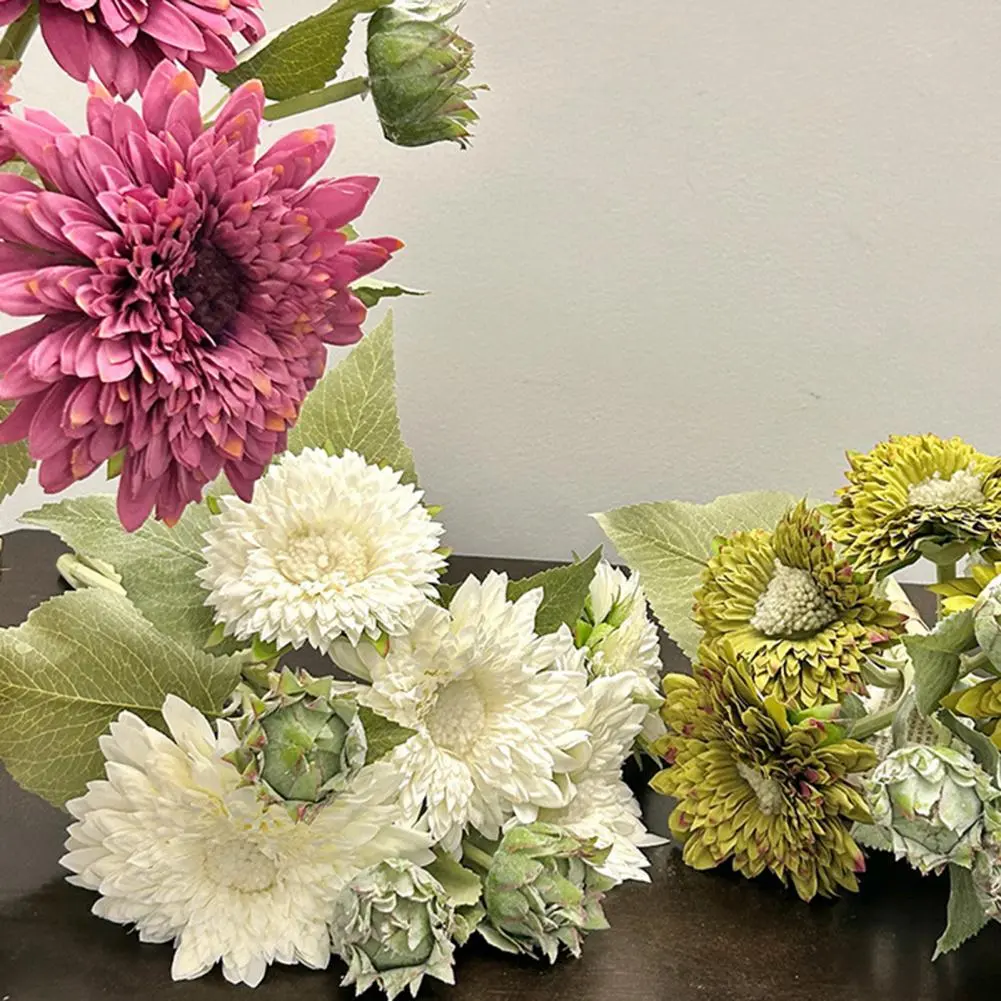 Wedding Sunflower Decor Realistic Artificial Sunflower Bouquet with Green Leaves for Home Office Decor Fake Silk for Wedding