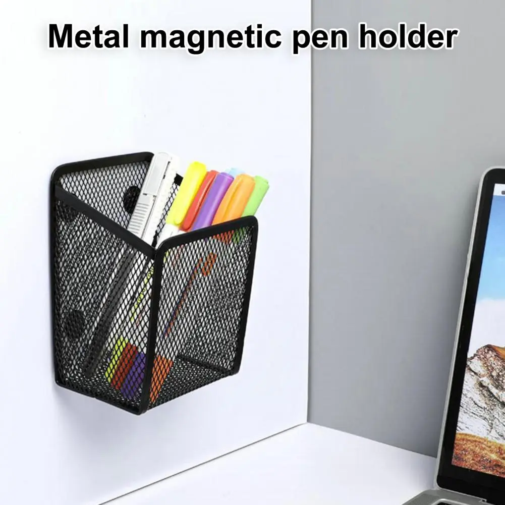 Storage Basket Capacity Black Mesh Pencil Cup Holder for Desk Organization Magnetic Makeup Brush Holder Metal Pen Organizer
