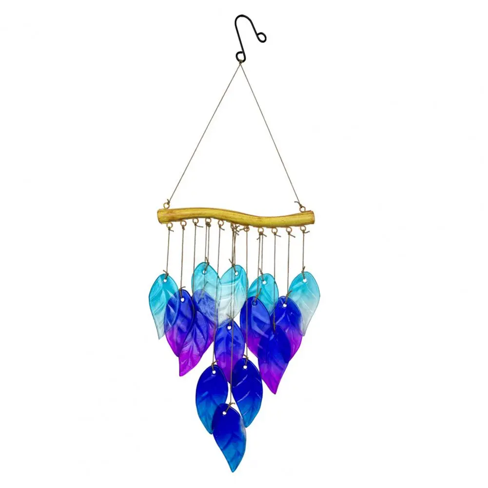 Soothing Wind Chime Blue Glass Fish Wind Chime for Outdoor Garden Patio Decor Weather-proof Stained Glass Leaf Hanging Ornament
