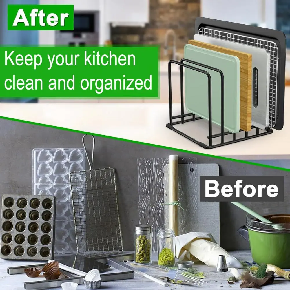 Metal Storage Rack Kitchen Pan Organizer with Cutting Board Holder Baking Tray Storage Rack Capacity 5-slot for Organization