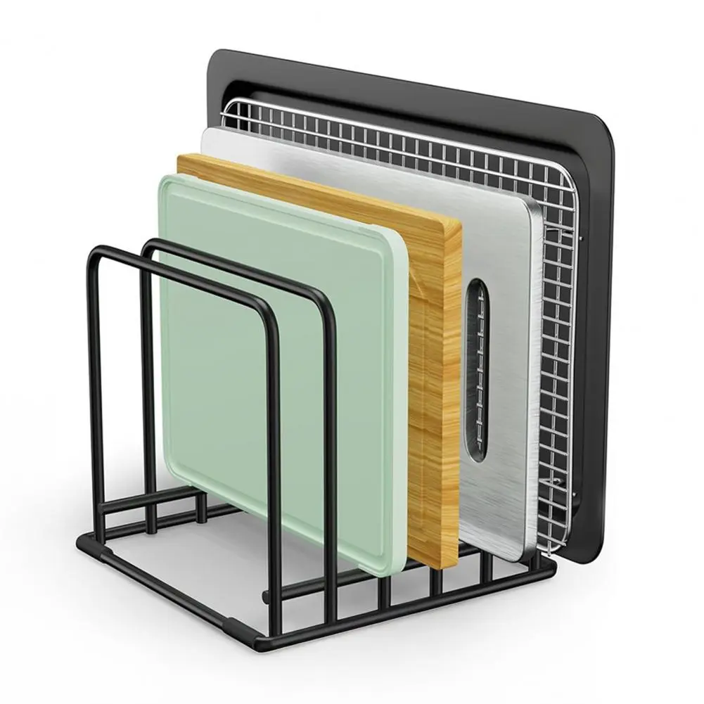 Metal Storage Rack Kitchen Pan Organizer with Cutting Board Holder Baking Tray Storage Rack Capacity 5-slot for Organization