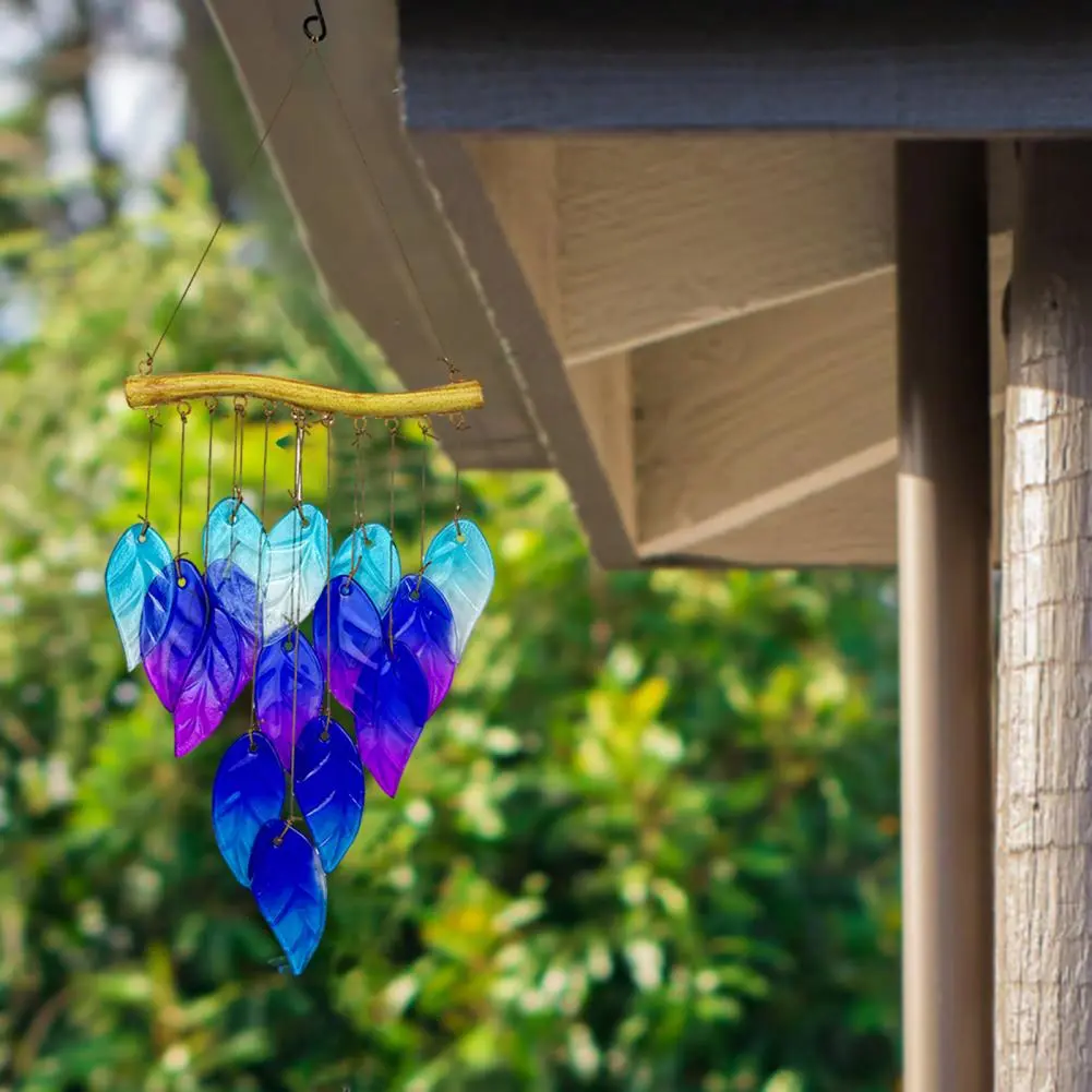 Soothing Wind Chime Blue Glass Fish Wind Chime for Outdoor Garden Patio Decor Weather-proof Stained Glass Leaf Hanging Ornament