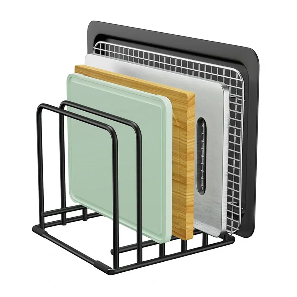 Metal Storage Rack Kitchen Pan Organizer with Cutting Board Holder Baking Tray Storage Rack Capacity 5-slot for Organization