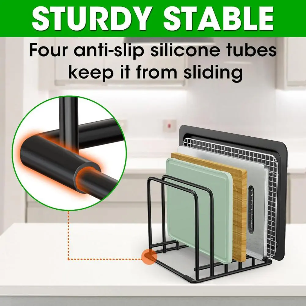 Metal Storage Rack Kitchen Pan Organizer with Cutting Board Holder Baking Tray Storage Rack Capacity 5-slot for Organization