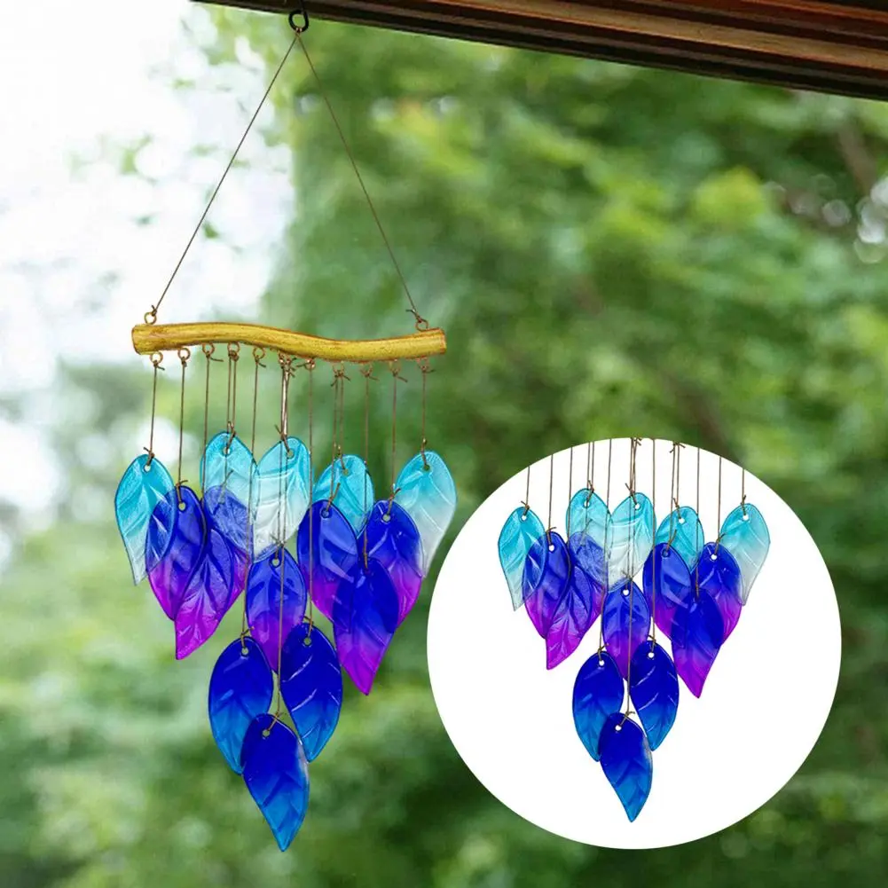 Soothing Wind Chime Blue Glass Fish Wind Chime for Outdoor Garden Patio Decor Weather-proof Stained Glass Leaf Hanging Ornament