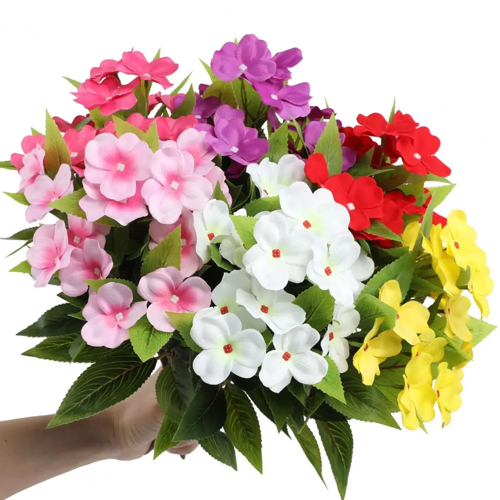 Indoor Artificial Flowers Realistic Artificial Balsam Silk Flowers for Home Office Wedding Party Decor Indoor Outdoor Faux Bloom