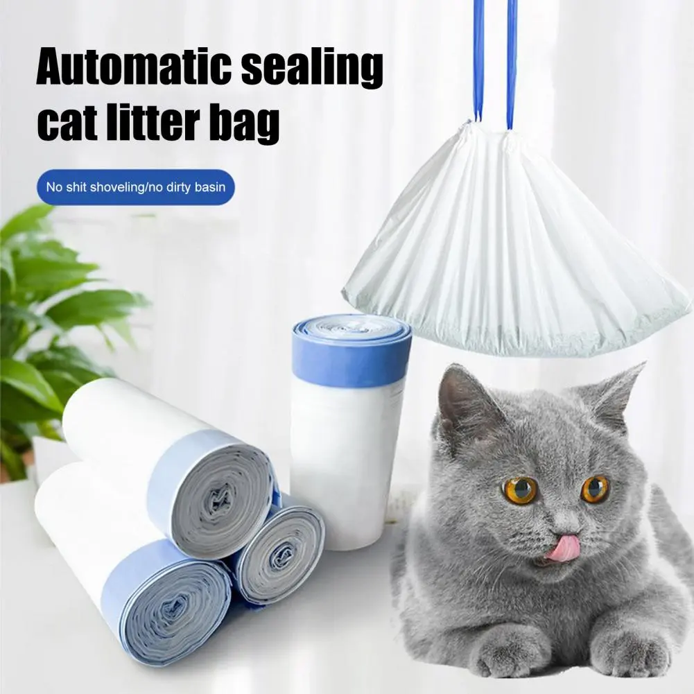 Easy-to-use Cat Litter Bags Mess-free Drawstring Cat Litter Box Liners for Self-cleaning Boxes 60 Pcs Pet Bags for Cats