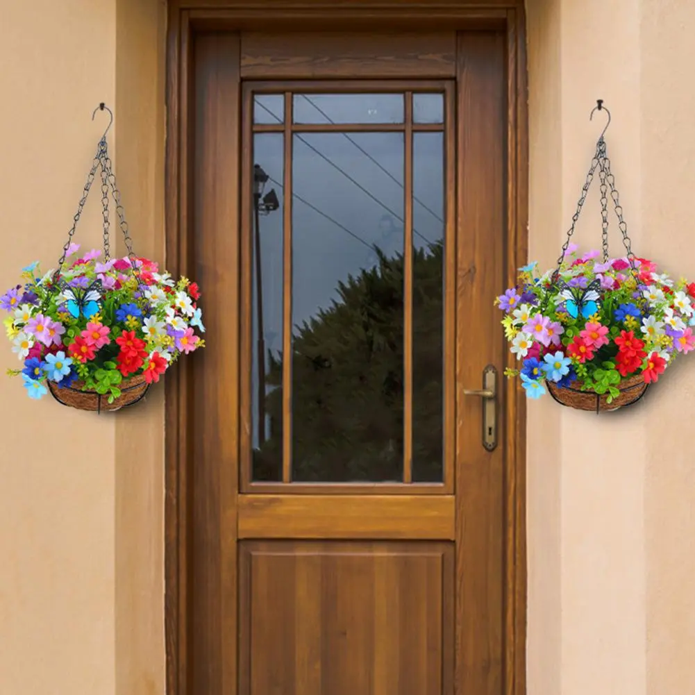 Artificial Plant for Balcony Decor Uv Resistant Artificial Flower Hanging Basket with Chains for Home Garden Patio Decor Fake
