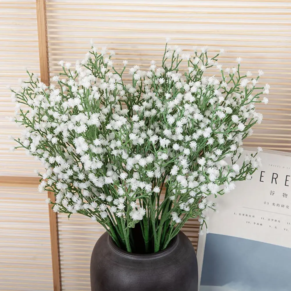 Artificial Bloom Realistic Artificial Babysbreath Flowers for Home Office Decor Set of 6/10 Faux Plastic Blooms for Wedding