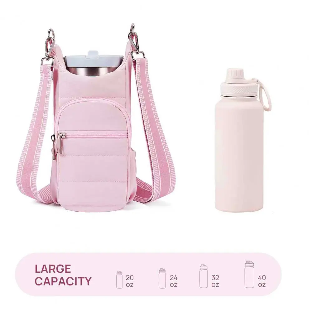 Waterproof Women Water Bottle Bag Quilted Crossbody Water Bottle Bag for Women with Pockets Soft Padded for Outdoor for Camping