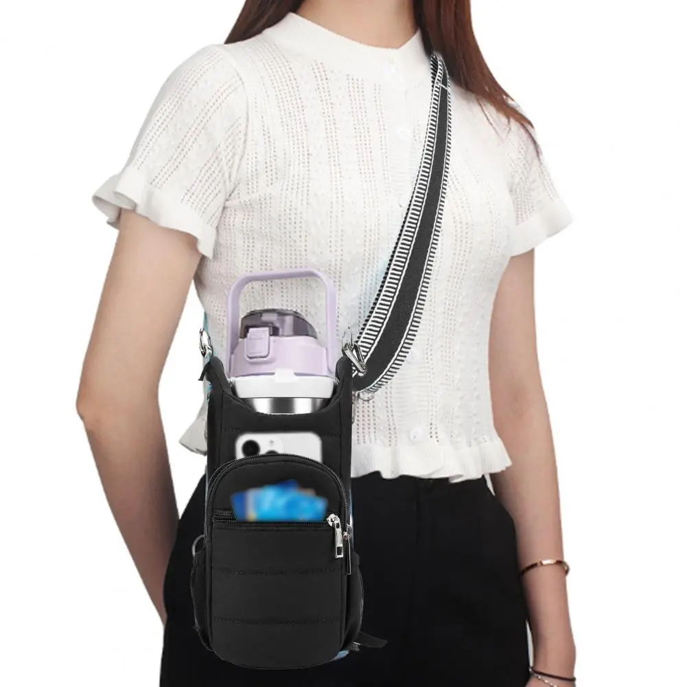 Waterproof Women Water Bottle Bag Quilted Crossbody Water Bottle Bag for Women with Pockets Soft Padded for Outdoor for Camping