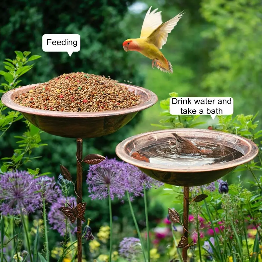 Tool-free Bird Bath Decorative Metal Bird Bath Feeder with Stake Base for Garden Patio Yard Decor Retro Birdbath Bowl Birds