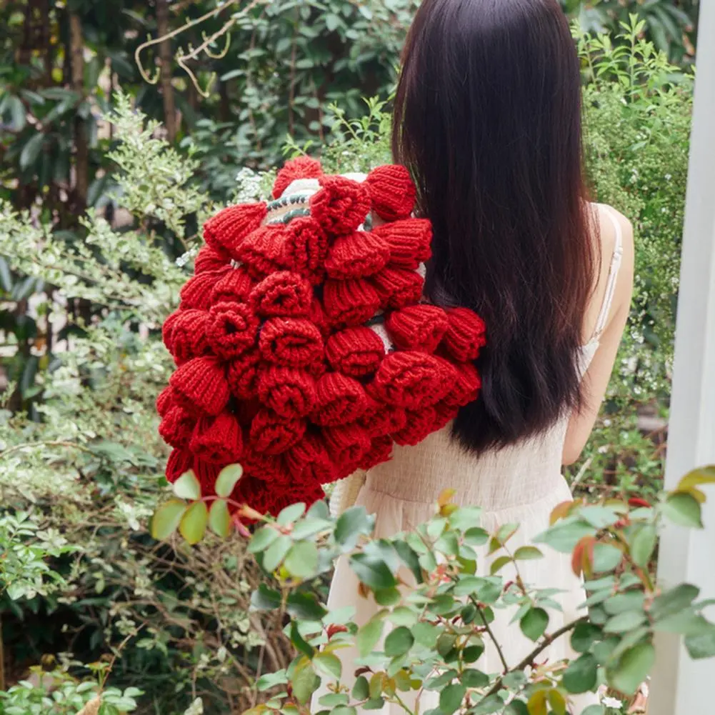 Shrink-resistant Throw Blanket Crochet Rose Bouquet Blanket Soft Knitted Throw for Decorative Home Accent Breathable for Her