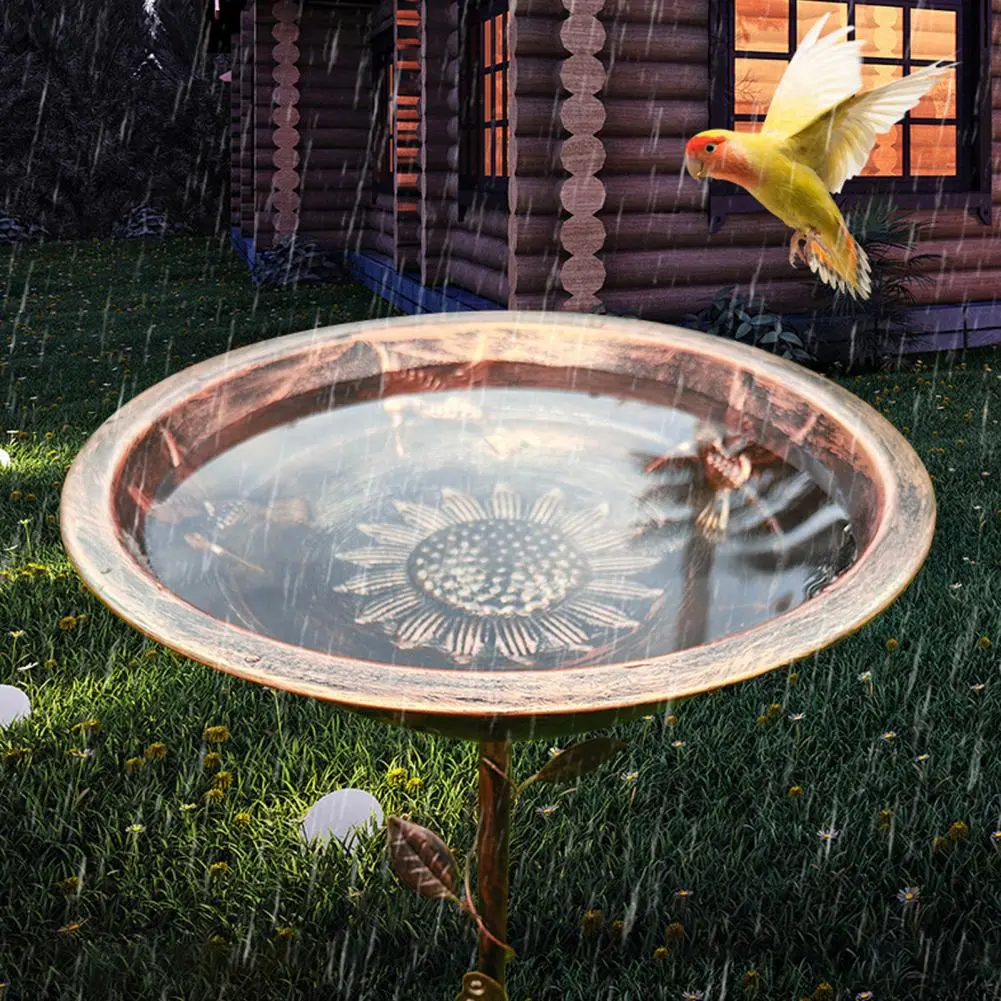 Tool-free Bird Bath Decorative Metal Bird Bath Feeder with Stake Base for Garden Patio Yard Decor Retro Birdbath Bowl Birds
