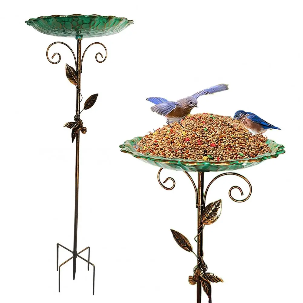 Tool-free Bird Bath Decorative Metal Bird Bath Feeder with Stake Base for Garden Patio Yard Decor Retro Birdbath Bowl Birds