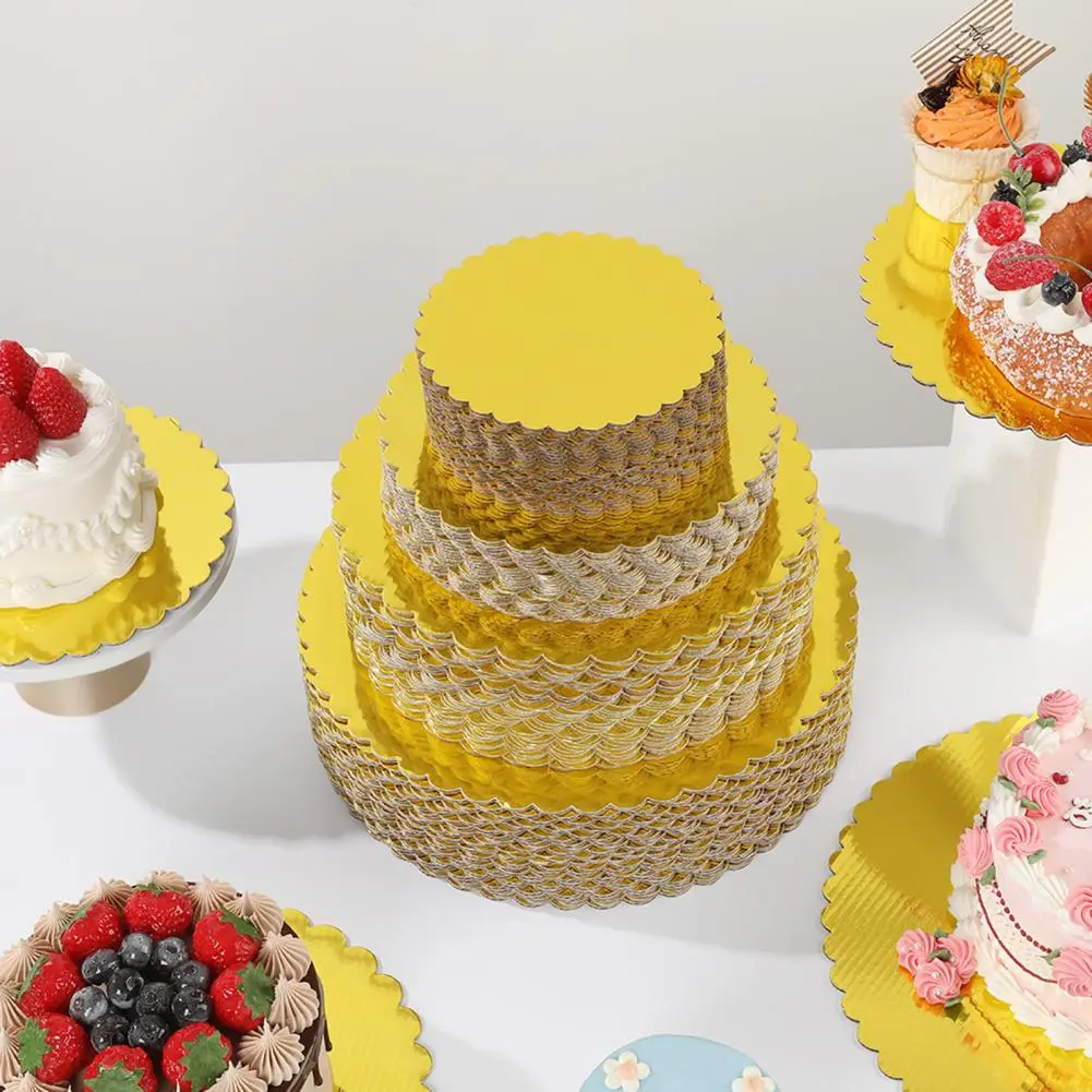 Oil-resistant Cake Board Elegant Gold Cake Boards for Wedding Birthday Parties Set of 10 Round Scalloped Edges Greaseproof