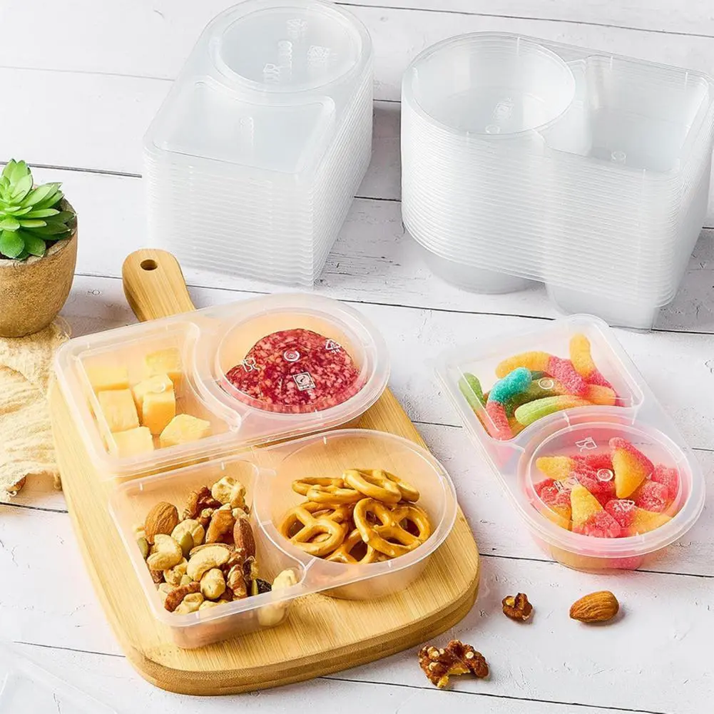 Seasoning Box Leakproof Double Compartment Condiment Container with Lids Spoon 50pcs Spoons Reusable for Kitchen for School