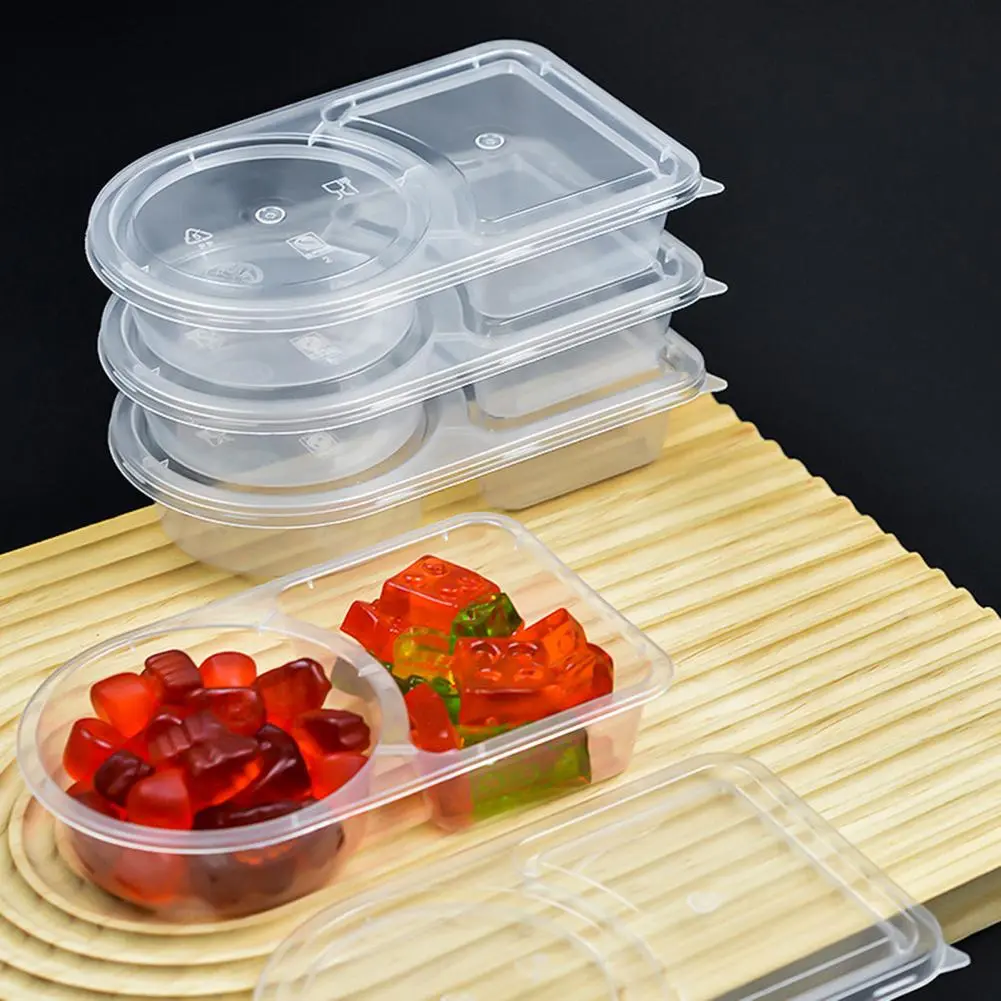 Seasoning Box Leakproof Double Compartment Condiment Container with Lids Spoon 50pcs Spoons Reusable for Kitchen for School