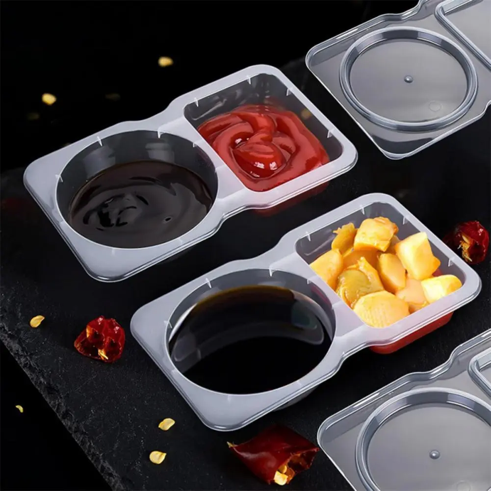 Seasoning Box Leakproof Double Compartment Condiment Container with Lids Spoon 50pcs Spoons Reusable for Kitchen for School