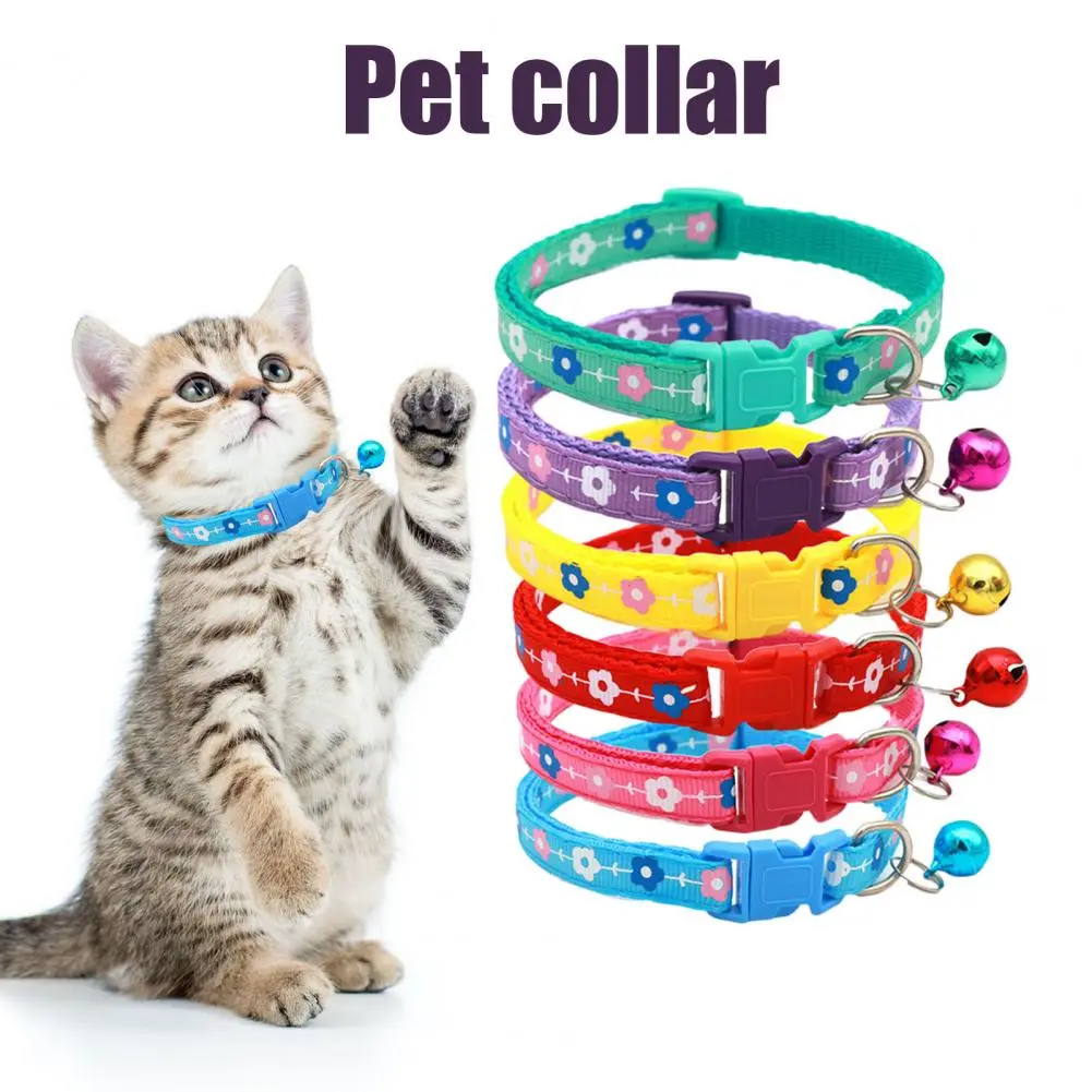 Durable Cat Collar Floral Design Pet Collar Set with Bells for Tiny Cats Dogs Adjustable Puppy Collar for Small Cute Fancy