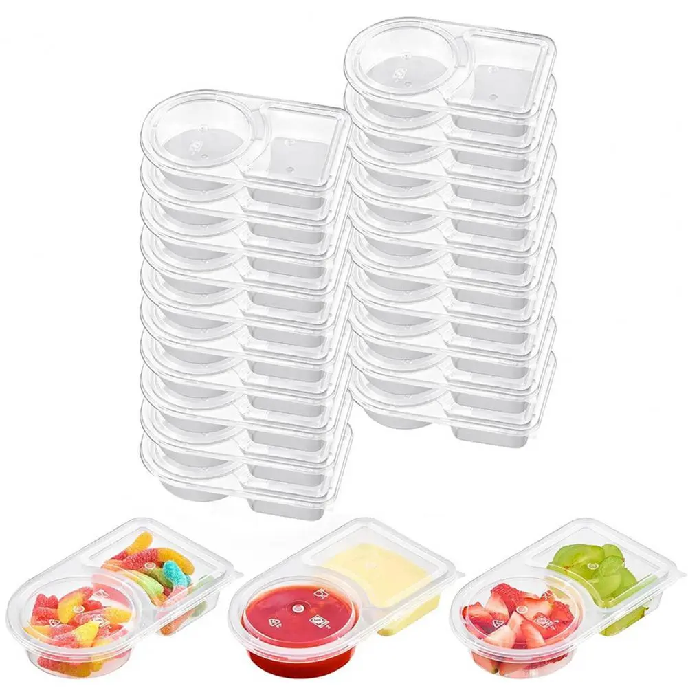 Seasoning Box Leakproof Double Compartment Condiment Container with Lids Spoon 50pcs Spoons Reusable for Kitchen for School