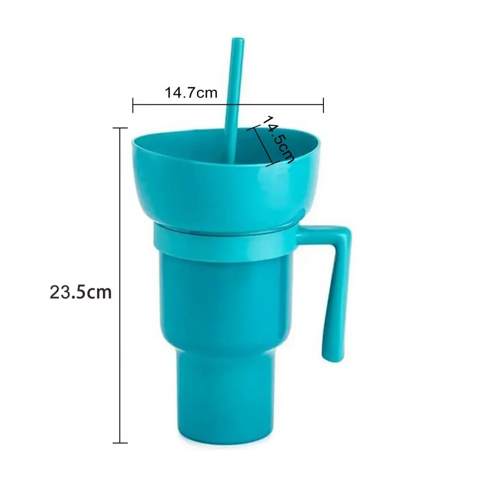 Popcorn Bowl with Lid Reusable Popcorn Drink Cup with Snack Bowl Straw Leakproof Stadium Tumbler for Cinema Beverage 2-in-1