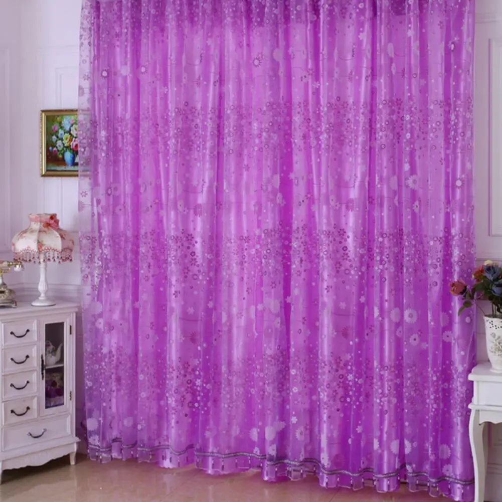 Sheer Curtain 2 Colors Double-layer Printed Tulle Drape Curtain Beautiful Comfortable Window Drape for Living Room