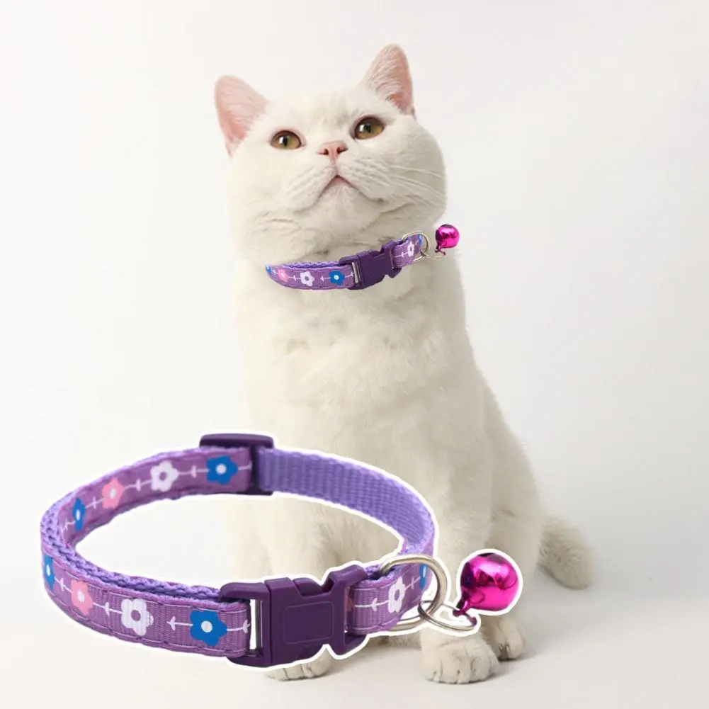 Durable Cat Collar Floral Design Pet Collar Set with Bells for Tiny Cats Dogs Adjustable Puppy Collar for Small Cute Fancy