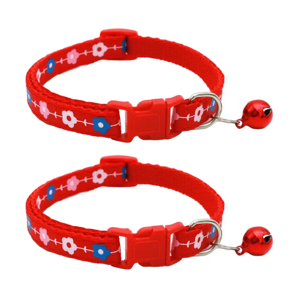 Durable Cat Collar Floral Design Pet Collar Set with Bells for Tiny Cats Dogs Adjustable Puppy Collar for Small Cute Fancy