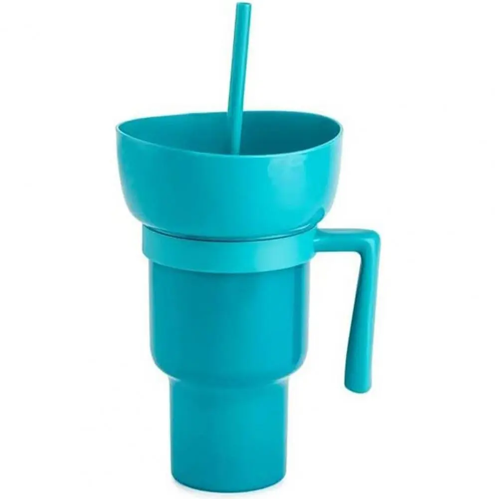 Popcorn Bowl with Lid Reusable Popcorn Drink Cup with Snack Bowl Straw Leakproof Stadium Tumbler for Cinema Beverage 2-in-1