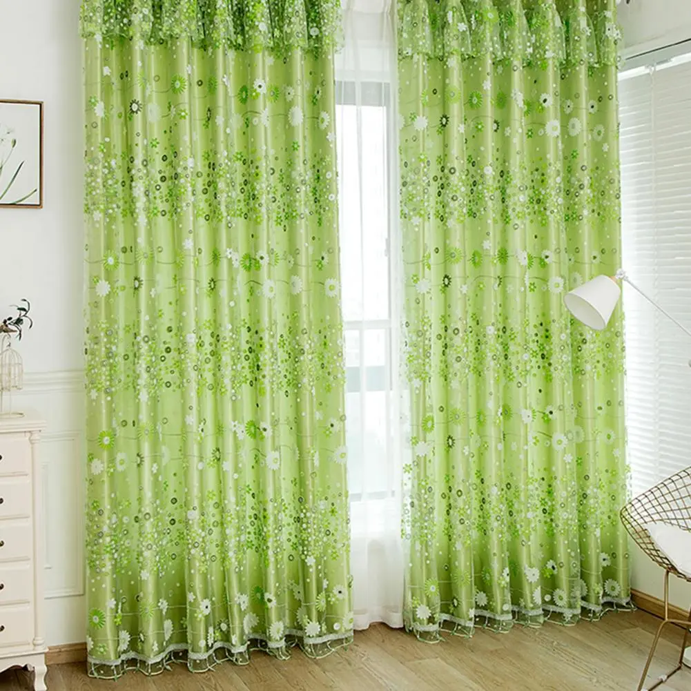Sheer Curtain 2 Colors Double-layer Printed Tulle Drape Curtain Beautiful Comfortable Window Drape for Living Room