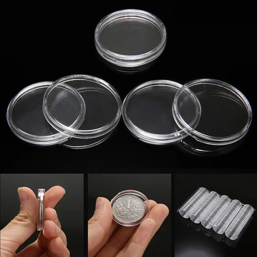 Coin Holder Coin Capsules 27mm Storage 100pcs Coins Case Box Container for 2 Euro Container Organizer Coin Collect