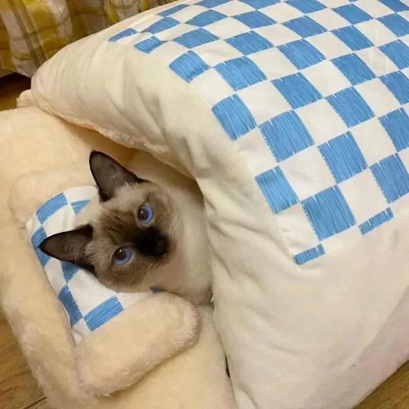 Bed for Cats Winter Warm Foldable Accessories Cushions Pet Kitten Dog Mat Houses Basket Goods Things Puppy Habitats Supplies All