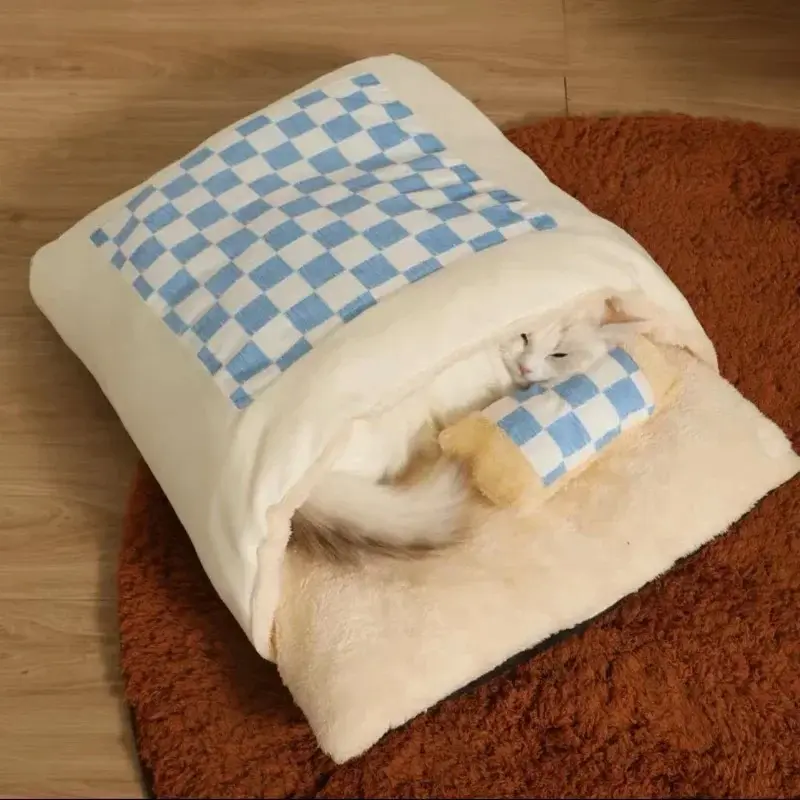Bed for Cats Winter Warm Foldable Accessories Cushions Pet Kitten Dog Mat Houses Basket Goods Things Puppy Habitats Supplies All