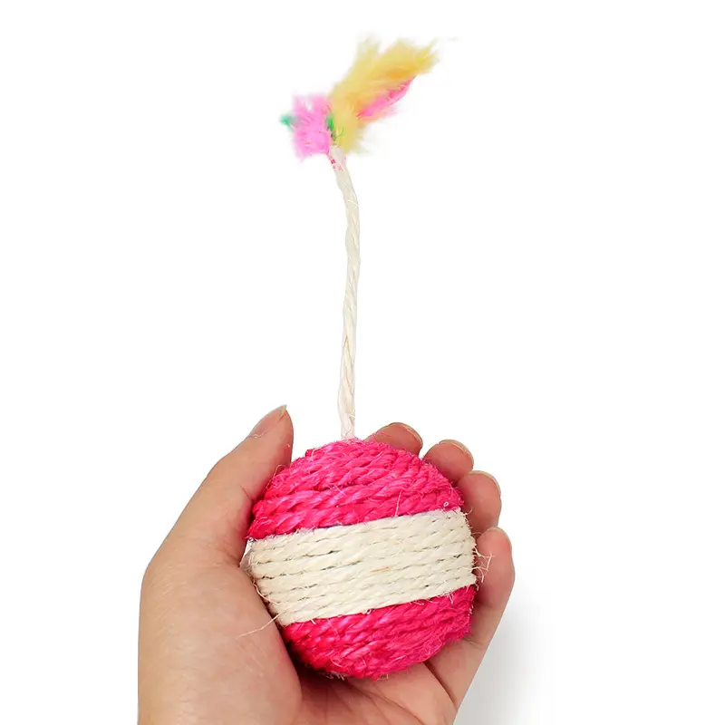 1PC Pet Cat Toy Colorful Feather Blanket Ball Grinding Claw Interactive Play Ball Cat Toy Sisal Shuttlecock Ball
