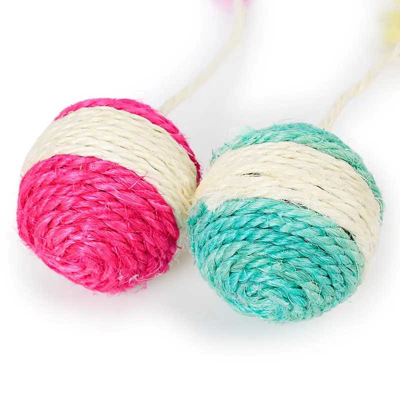 1PC Pet Cat Toy Colorful Feather Blanket Ball Grinding Claw Interactive Play Ball Cat Toy Sisal Shuttlecock Ball